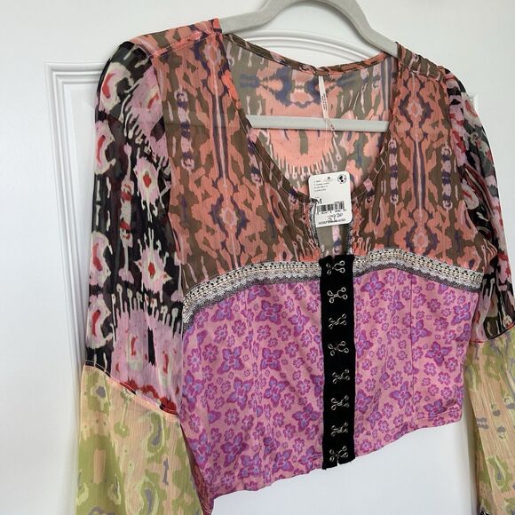 Free People Multicolor Sheer Crop Top Walk that way NWT - Picture 4 of 11